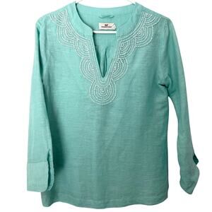Vineyard Vines Women’s Harbor Linen Popover XS Aqua Green Shirt